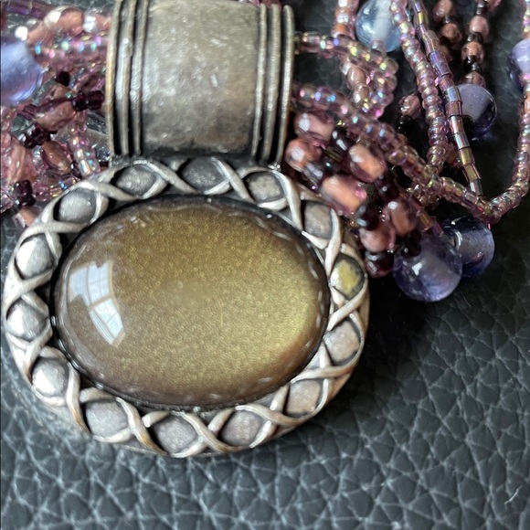 Coordinate Set Necklace with Pendant Drop Earrings Multicolor Beaded Strands - Picture 6 of 11